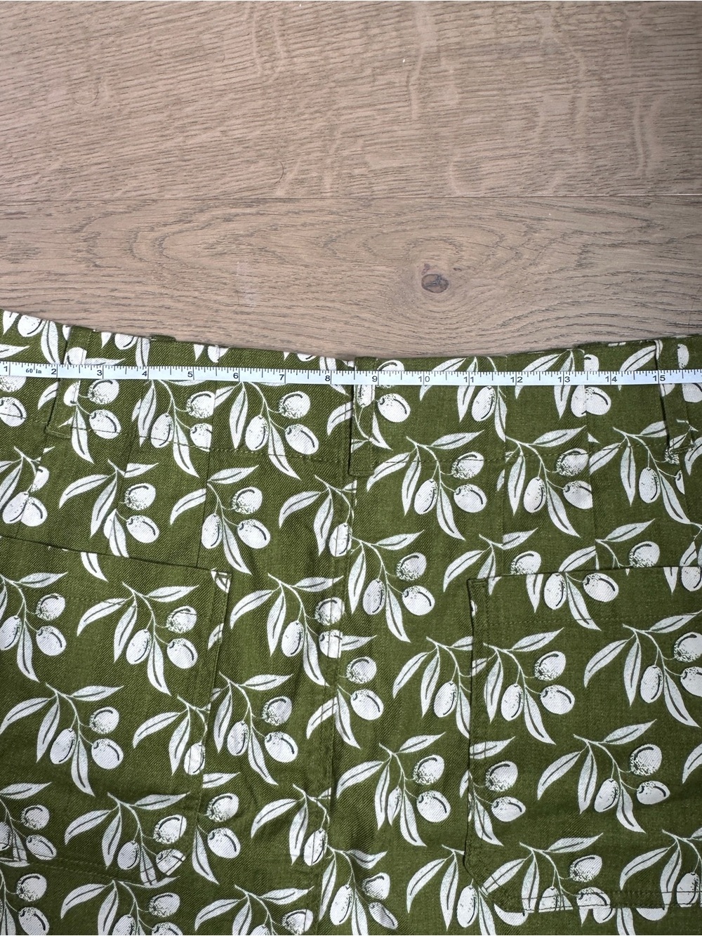 Anthropologie Olive Green Mini Skirt with White Botanical Print - Picture 9 of 11